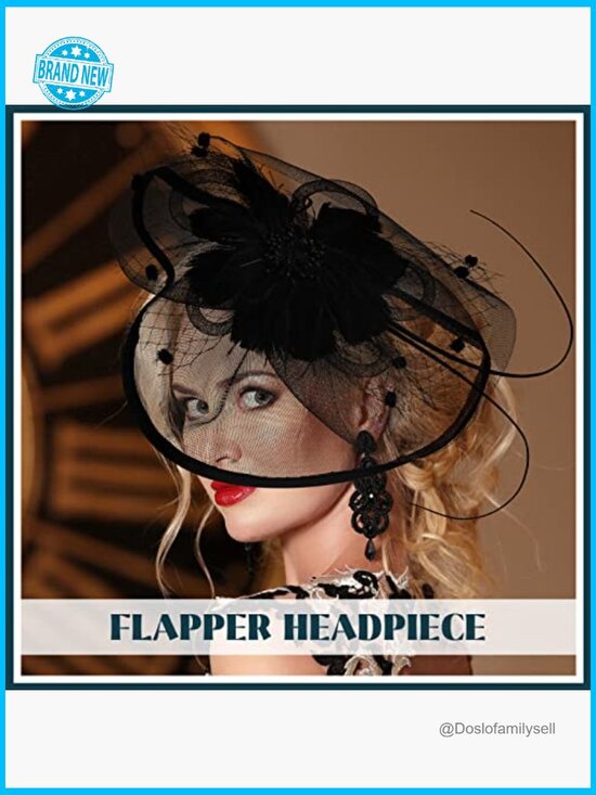 Women\'s Derby Fascinator Set with Feathers Veil Mesh Hat Lace Gloves Pearl